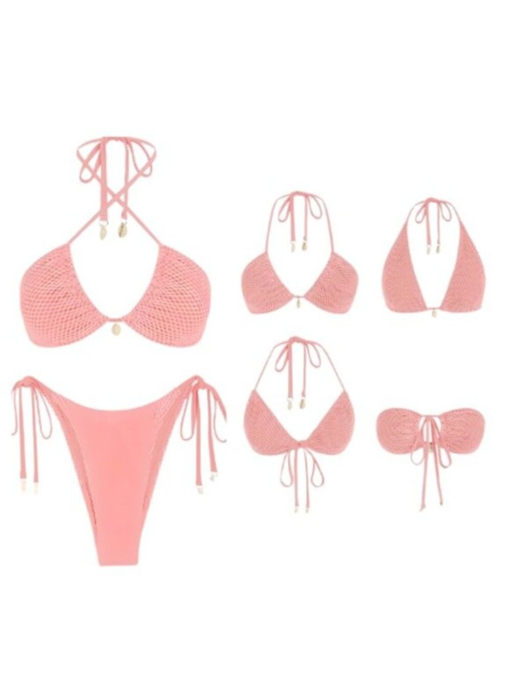 ZAFUL Women's Fishnet Triangle Bikini Set – Pink, Size Small (NWOT) - Picture 2 of 2